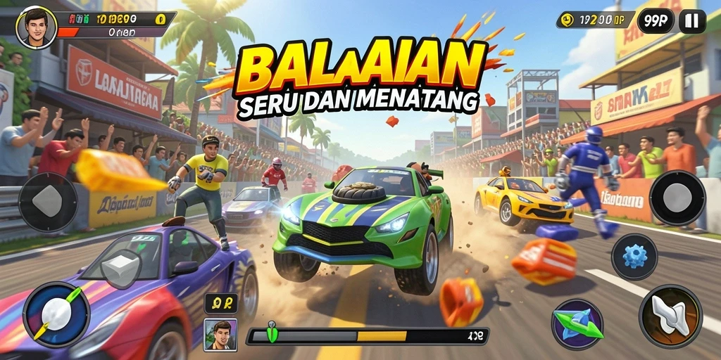 Screenshot 99RP menampilkan aksi balapan yang mendebarkan.