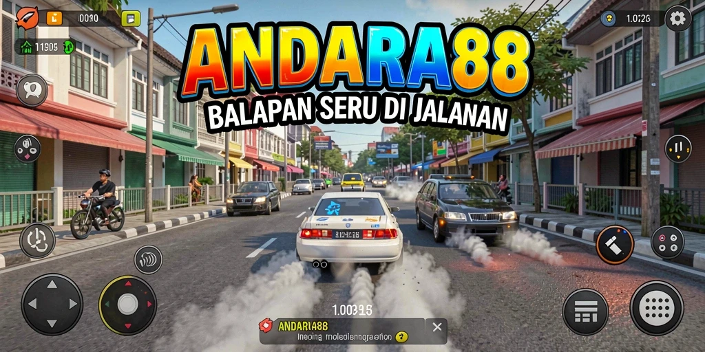 Screenshot gameplay ANDARA88 menampilkan balapan mendebarkan di trek yang bervariasi.
