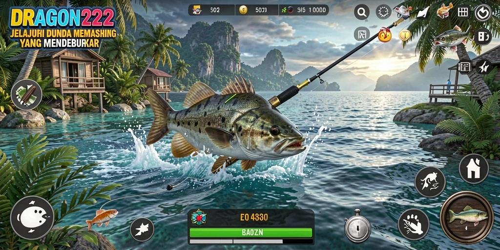 Screenshot DRAGON222 menampilkan momen seru saat memancing ikan besar.
