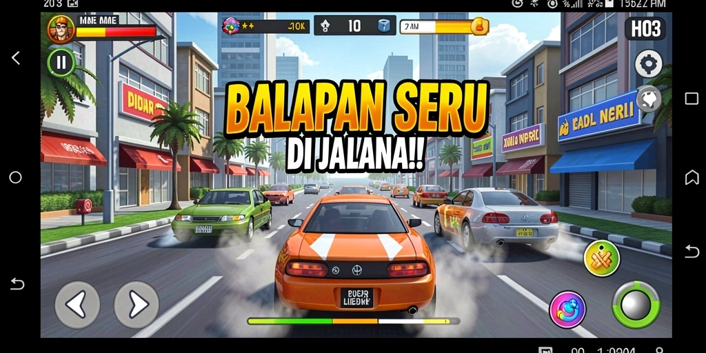 Tampak aksi intens dari balapan H03 dengan mobil yang melaju kencang.