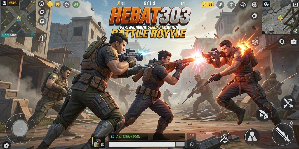 Tangkapan layar HEBAT303 menampilkan aksi pertarungan di medan perang Battle Royale.