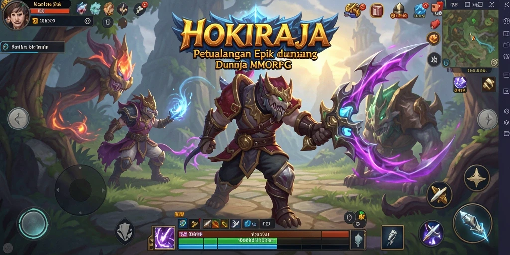 Screenshot HOKIRAJA menampilkan aksi epik dalam pertempuran MMORPG.