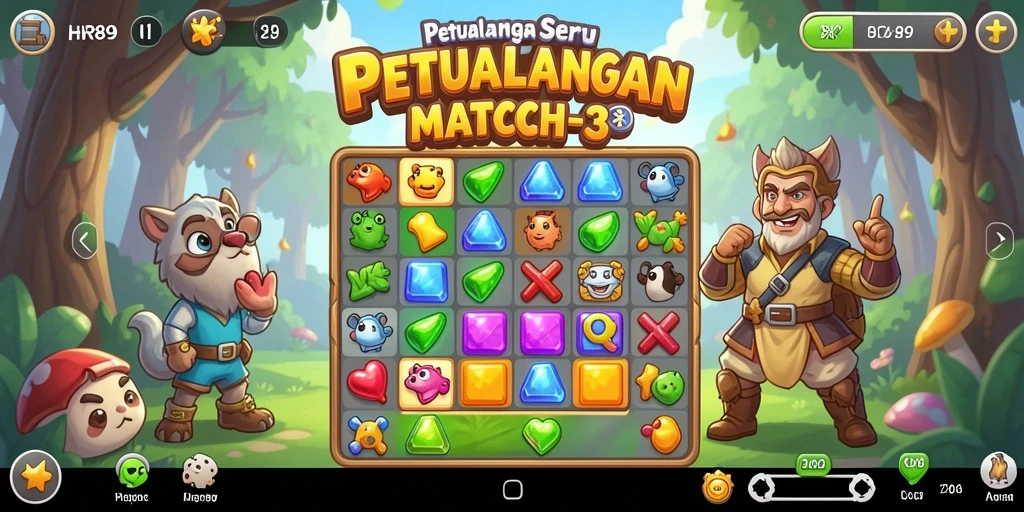 Tampilan gameplay HR89 saat menyelesaikan level Match-3 yang menegangkan.