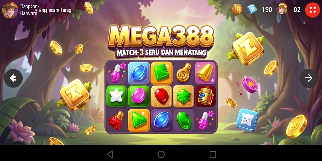 Tangkapan layar gameplay MEGA388 menunjukkan keseruan mencocokkan elemen.