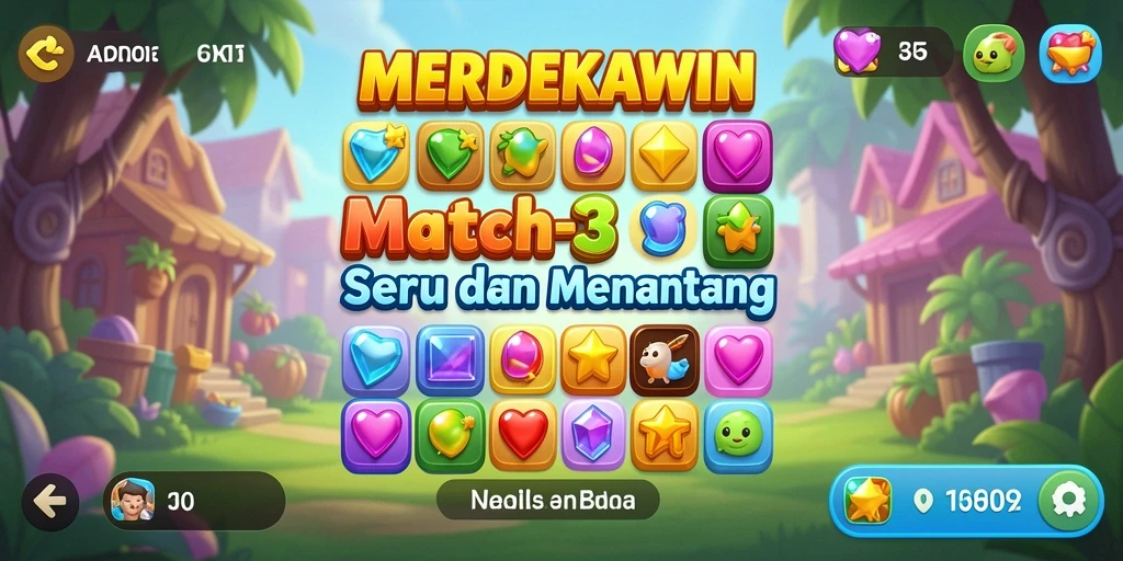 Gameplay seru dari MERDEKAWIN dengan kombinasi Match-3 yang menantang.