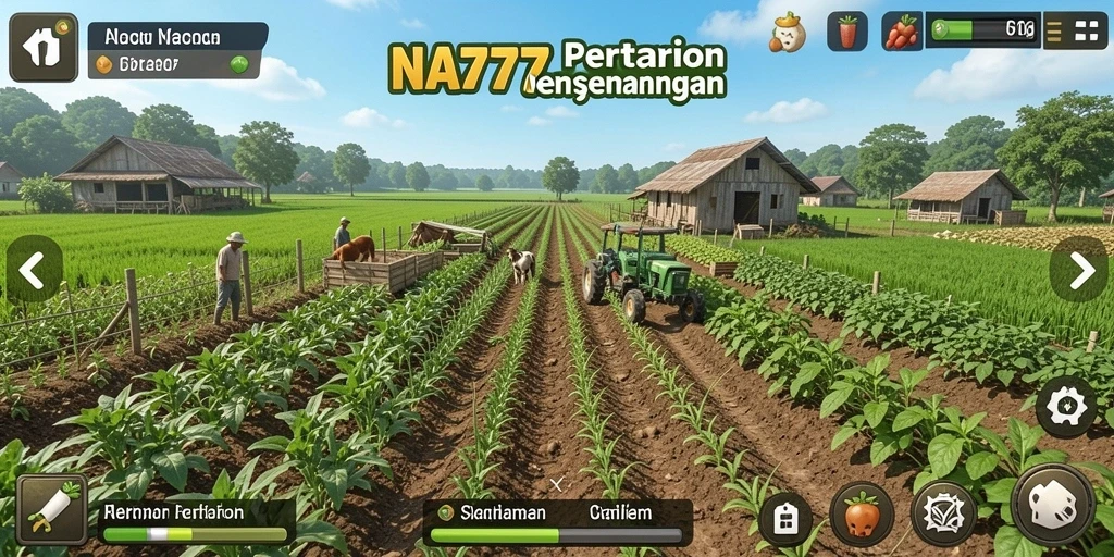 Screenshot gameplay NA777 dengan aksi bertani yang seru dan interaksi.