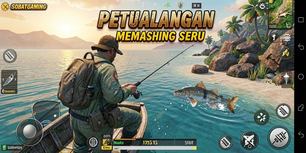 Gameplay seru dalam SOBATGAMING saat menangkap ikan.